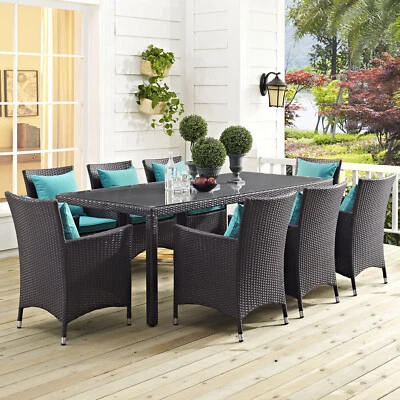 Juego de comedor Modway 9 piezas mimbre ratán patio exterior en turquesa espresso Foto 1 de 4