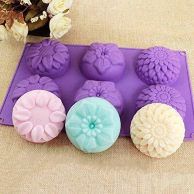 6 Cavity Purple Flower Shaped Silicone DIY Handmade Soap Candle Mold Craft Mould - Image 1 of 3