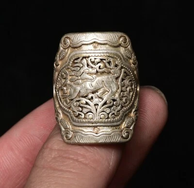 1.2英寸中国旧银王朝动物独角兽高达野兽小精灵戒指 — 第 1/4 张图片