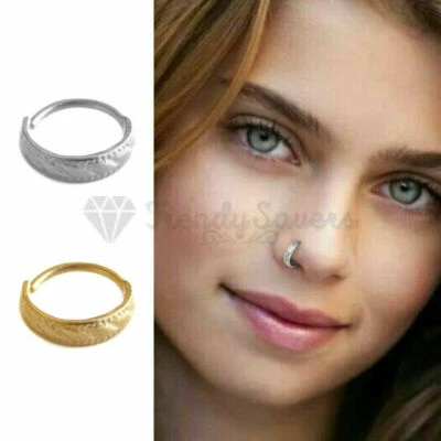 1x Hypoallergenic Silver Gold Indian Tribal Style Cartilage Nose Hoop Piercing - Image 1 of 4
