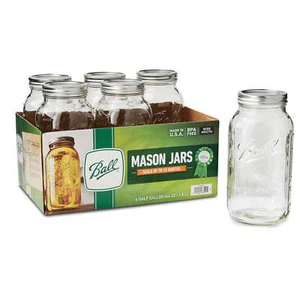 GLASS MASON CANNING JARS 6 Pack Wide Mouth Half Gal. 64 Oz. w/Lids and Bands - Picture 1 of 6