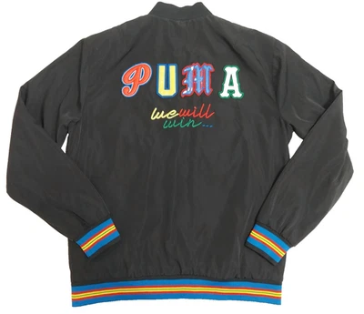 Puma X Dee and Ricky's Whimsical World Varsity Bomber Jacket Men's Large Black - Image 1 of 4
