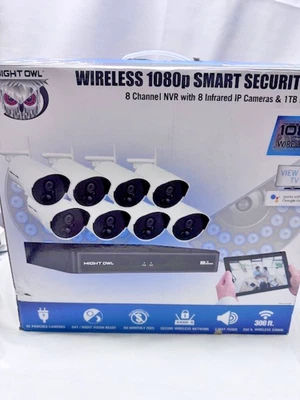 Night Owl 1080p HD Smart Security NVR 8 Chan w/ 8 Infrared IP Cameras & 1TB Driv - Image 1 of 4