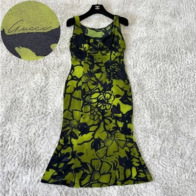 Vestido Largo Gucci Floral Seda Sirena Logo Estampado Talla 38 Verde Italia Usado Foto 1 de 4