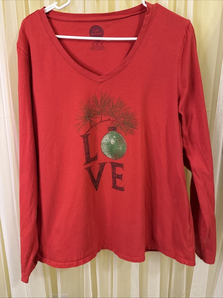 Life is Good рубашка женщин XL красный любовь и Рождество v-образным вырезом PJ Sleepwear - Изображение 1 из 4