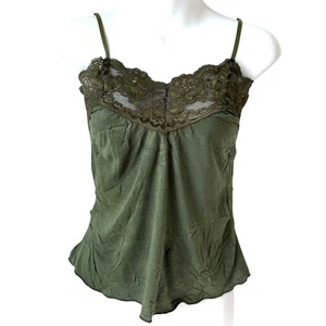 Y2K Lace Trim Cami Top Womens M Olive Green 90s Fairy Whimsygoth Retro Camisole - Picture 1 of 14