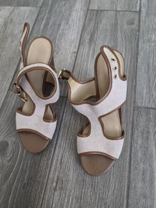 Michael Kors Gillian Damenschuhe Keilabsatz Canvas hautfarben Größe 5,5 offene Zehenpartie. Abgebrochen - Bild 1 von 10