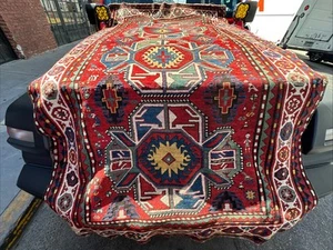 Auth: 19th C Antique Kazak Rug Caucasian Gharabah Rare Lion Shield 4x7 NR - Picture 1 of 24