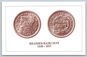 Postal vintage D5, monedas antiguas. Centavo cabello trenzado 1840-1857 - Imagen 1 de 2