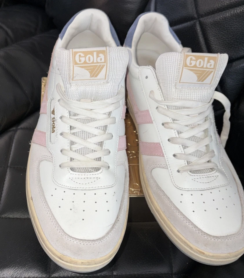 Tênis Feminino de Couro Gola-Hawk Branco/Rosa/Cinza Tamanho 6.5 - Imagem 1 de 4