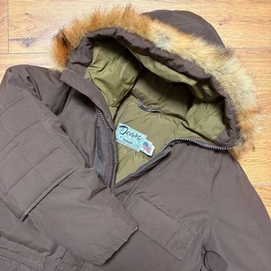 Schott USA 90s Goose Down Coat Fur Brown M Vintage Used - Picture 1 of 12
