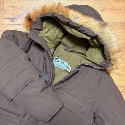 Schott USA 90s Goose Down Coat Fur Brown M Vintage Used - Image 1 of 4