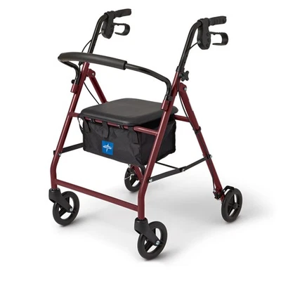 Medline Steel Rollator Walker for Adult Mobility Impairment, Burgundy, 350 lb. - Image 1 of 4