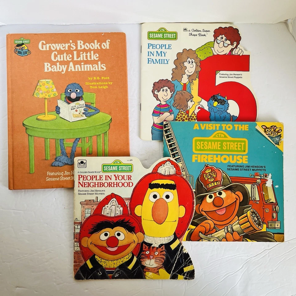 Lot of 4 Vintage Sesame Street Book Club Golden Shape Random House Pictureback Foto 1 de 4