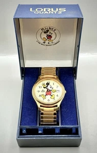 Vintage Lorus Mickey Mouse Gold Tone Edition Herrenuhr mit Stretch Edelstahlband - Bild 1 von 7