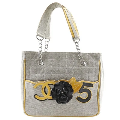 CHANEL Camellia NO5 Tote Bag Chocolate Bar Chain tote gray/yellow canvas Women - Image 1 of 4