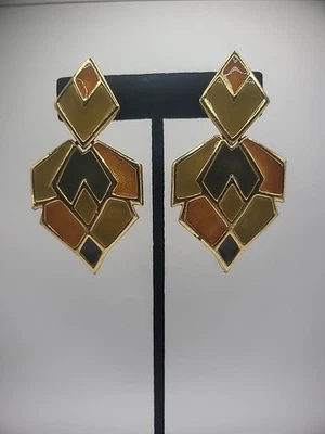 Brincos vintage Popoli clipe na porta batentes tom dourado gota pendurada esmalte verde - Imagem 1 de 4