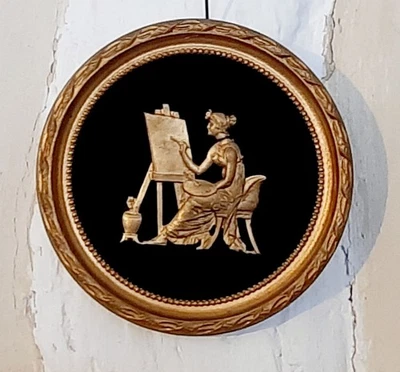 ANCIEN CADRE MEDAILLON MINIATURE EN BRONZE OU LAITON DORÉ DÉCOR TABLEAU PEINTURE - Photo 1/4