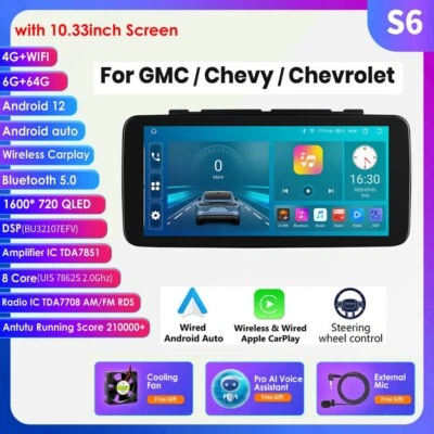 For GMC Yukon Chevy Silverado Sierra Android 12 GPS Radio Car Stereo CarPlay 64G - Image 1 of 4