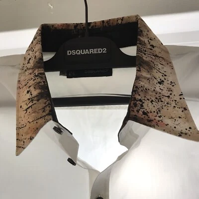 Dsquared2 Mens Ultra Rare White Shirt Size 46 IT With Great Contrast Collar. - Image 1 of 4