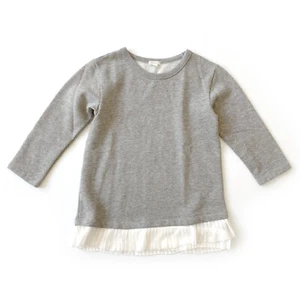J.Crew Crewcuts Girls Gray 3/4 Sleeve Sweatshirt Pleated Hem Size 14 Fleece - Picture 1 of 10