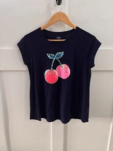 NWOT Girls Gymboree Sequins Cherries Cherry Tee T-Shirt Navy Red Size XL 14 - Picture 1 of 6