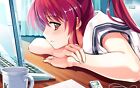 Anime girls cup laptop redhead deep blue sky pure white Play Gaming Mat Desk