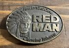 Vintage 1988 Red Man Chewing Tobacco Brass Belt Buckle The Pinkerton Tobacco Co.