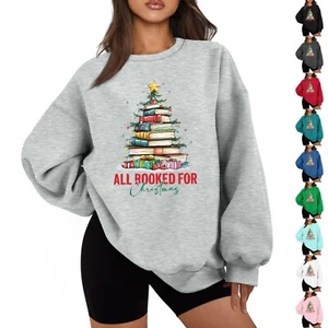 Women's Casual Fashion Long Sleeve Christmas Printed Round Neck Sweatshirt Top - Picture 1 of 42