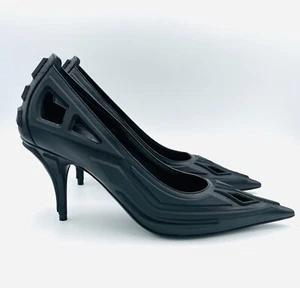 Balenciaga Black Knife Leather Cut Out Stiletto Pump Heels Shoes Sz 37 US 7 - Picture 1 of 12