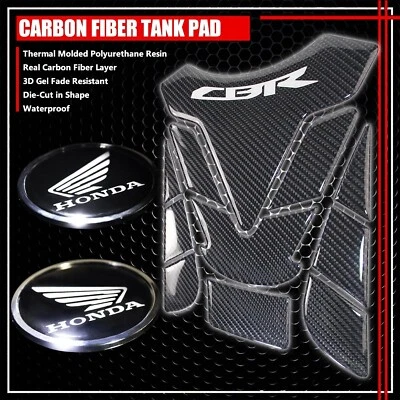 CALCOMANÍA ADHESIVA CON LOGOTIPO REFLECTANTE DE 2,5" + CUBIERTA DE ALMOHADILLA DE TANQUE DE COMBUSTIBLE/GAS CBR FIBRA DE CARBONO REAL Foto 1 de 4