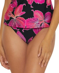 Trina Turk Women's Hipster Bikini Bottom Size 4 Black Fleury Shirred Side New - Picture 1 of 3