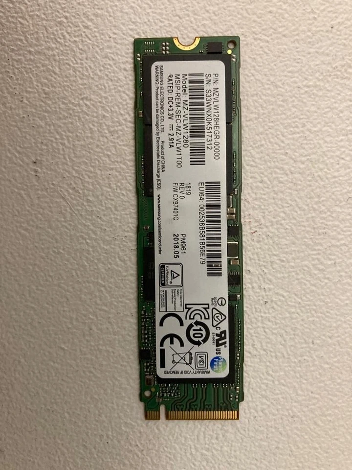 Samsung 128GB SSD PM961 M.2 2280 Solid State Drive PCIe Gen3 x4 SSD 2700MB/S TLc - Photo 1/1