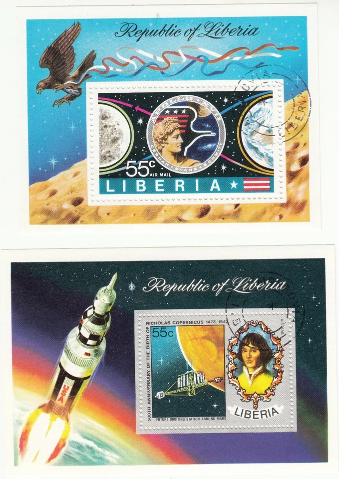 Liberia 1973 - Apollo 17 & Copernicus Souvenir Sheets CTO OG  - Image 1 of 1
