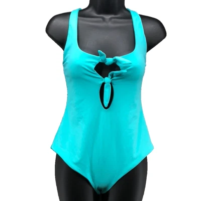 Traje de baño Mara Hoffman de una pieza para mujer azul medio descarado corbata frontal azul UPF 50+ Foto 1 de 4