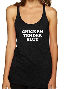 Chicken Tender Slut Humor Tri-Blend Racerback Tank Top - Picture 1 of 15