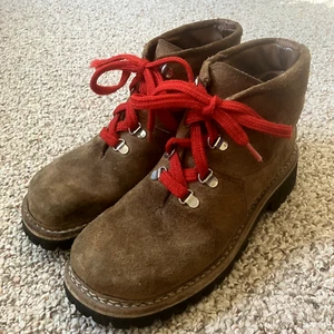 Bass Womens Steel Toe Leather Boots Size 7.5 2208 Vibram Brown Suede Lace Up Red - Picture 1 of 10