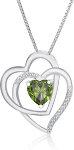 Double Heart Infinity Birthstone Necklace for Women - Platinum Plated 925 Ste... - Picture 1 of 1