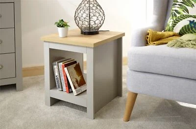 GFW Lancaster Side End Lamp Table With Shelf in Grey