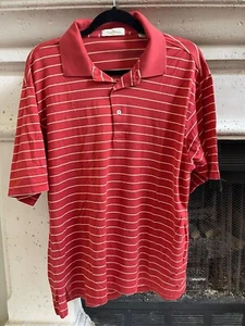 Peter Millar Herren Golf Poloshirt L rot weiß gestreift Kurzarm 100% Baumwolle - Bild 1 von 6