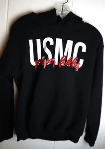 USMC Semper Fidelis Proud Marine Brother Black Sweatshirt Hoodie Boys Large - Picture 1 of 4