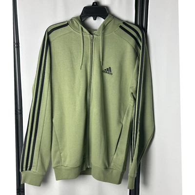 Adidas Men's Essentials Fleece 3-Stripes Full-Zip Hoodie Tent Green Small - Image 1 of 3