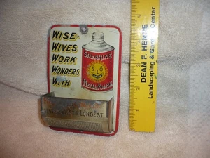 VTG Solarine Metal Polish Advertising Tin Match Holder Wise Wives Work Wonders - Picture 1 of 4