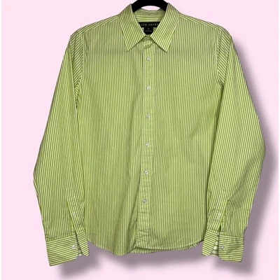 Camisa Ralph Lauren Etiqueta Negra Talla 8 Rayas Verde Lima Botón Delantero Manga Larga Foto 1 de 4