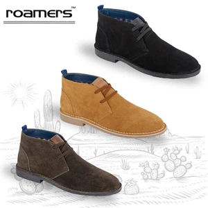 Mens Roamers Desert Boots Suede Ankle Tartan Lining Smart Casual 2 Eyelet Shoes - Picture 1 of 23