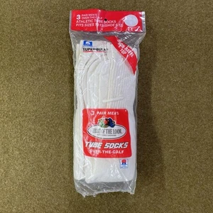 Vintage Fruit Of The Loom Tube Socks 3 Pack White Cotton Poly NOS Deadstock 80's - Picture 1 of 14