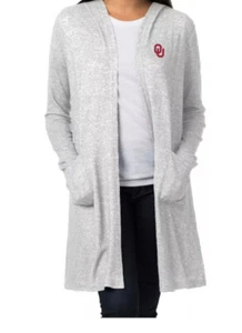 New Women's Heathered Gray Oklahoma Sooners Cuddle Soft Duster Open Cardigan S - Picture 1 of 5