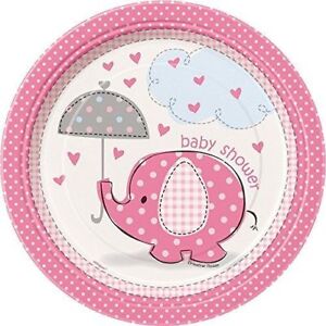 Pink Elephant Girl Baby Shower Dessert Plates, 8ct NEW FREE SHIPPING 