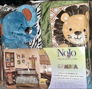 Nojo Zambia Safari 4pc Crib Baby Bedding Set Lion Monkey Elephant Giraffe - Picture 1 of 1