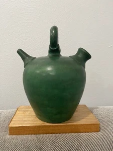 Unknown Age Likely French Green Glazed Pottery Gargoulette Jug w/ Impressed Mark - Picture 1 of 11